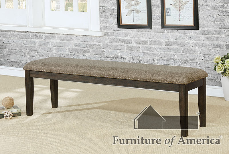 Warm gray padded seat bench by Furniture of America
