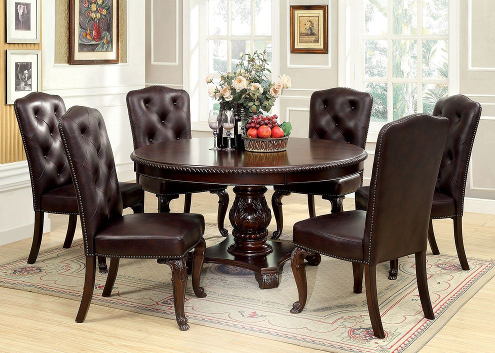 Brown cherry traditional round table by Furniture of America