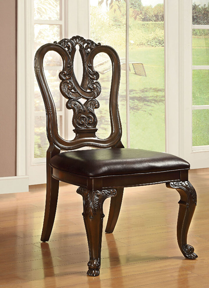 Brown cherry/ dark brown padded leatherette seat dining chair by Furniture of America