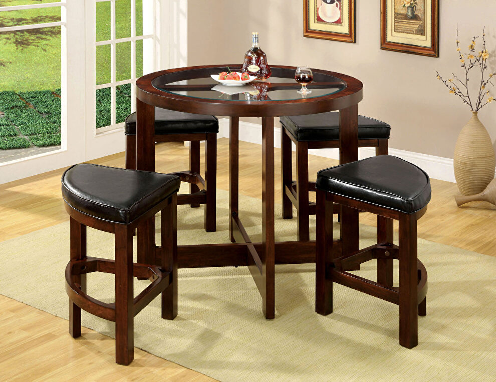 Dark walnut contemporary 5 pc. round counter ht. table set (k/d) by Furniture of America