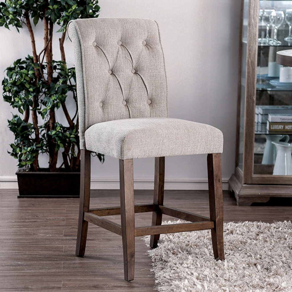 Beige chenille fabric counter ht. chair by Furniture of America