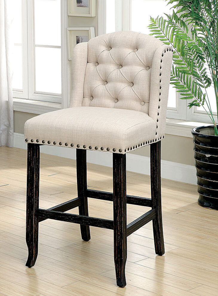 Antique black/beige rustic bar ht. wingback chair by Furniture of America