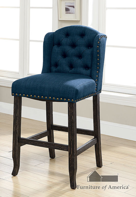 Blue linen-like fabric bar chair by Furniture of America