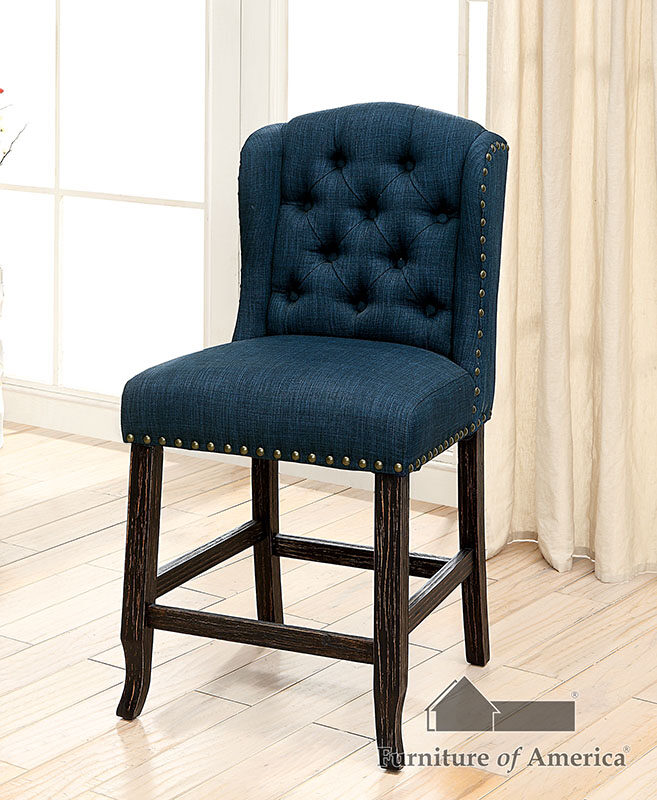Blue linen-like fabric counter ht. chair by Furniture of America