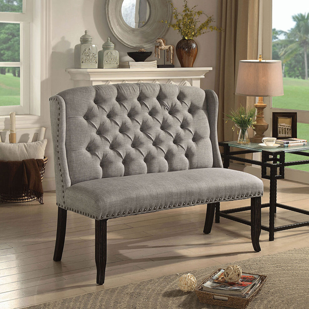 Light gray transitional 2-seater love seat bench by Furniture of America