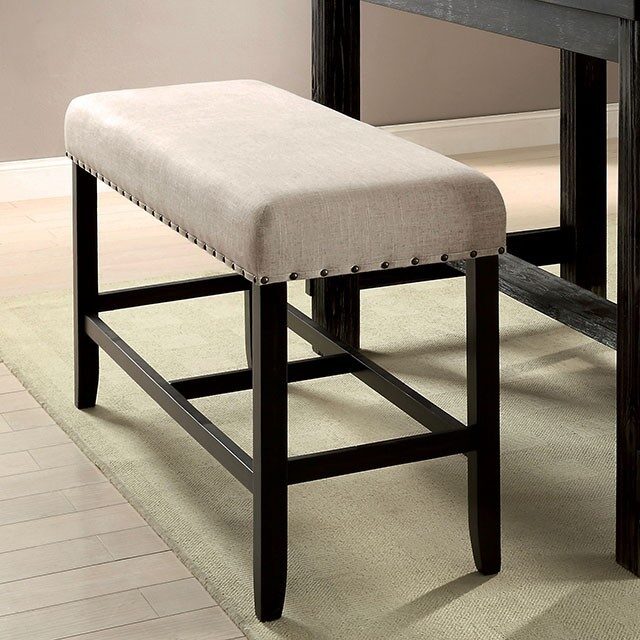 Beige linen-like fabric counter height bench by Furniture of America