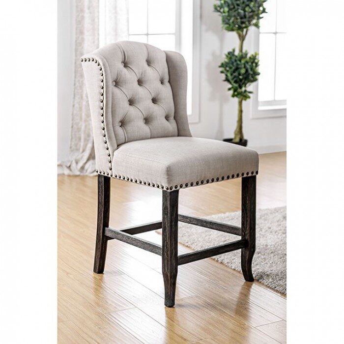 Beige linen-like fabric counter ht. chair by Furniture of America