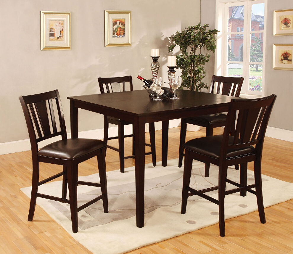 Espresso finishtransitional 5 pc. square counter ht. table set by Furniture of America