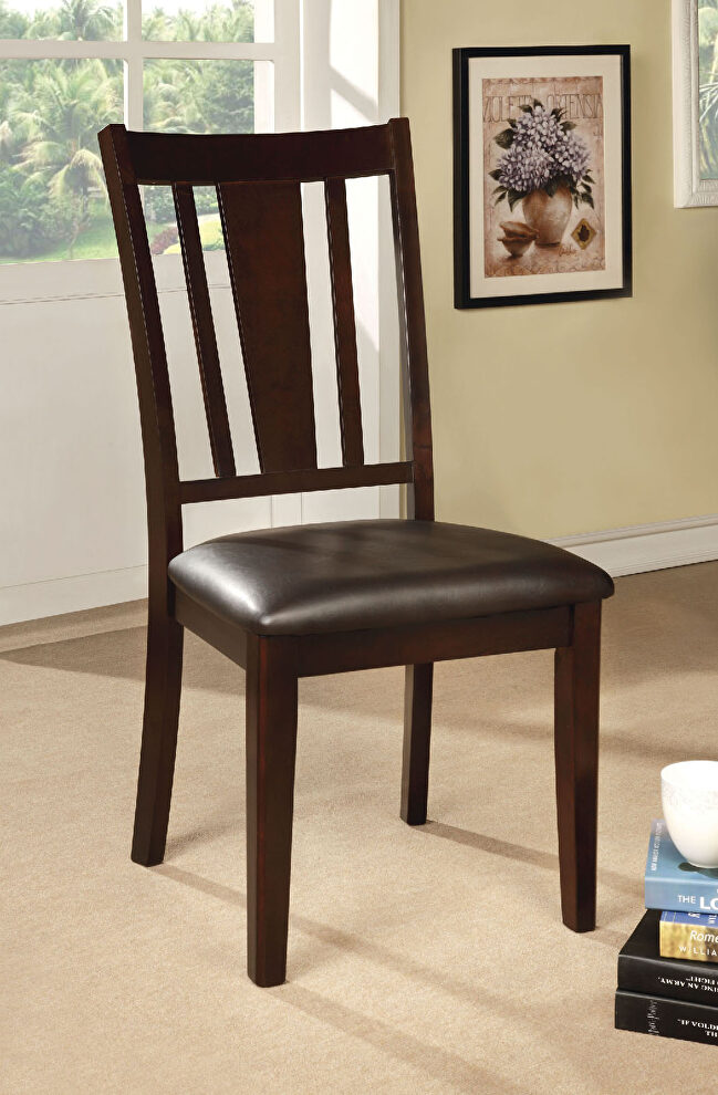 Espresso padded leatherette seat transitional side chair (2/ctn) by Furniture of America