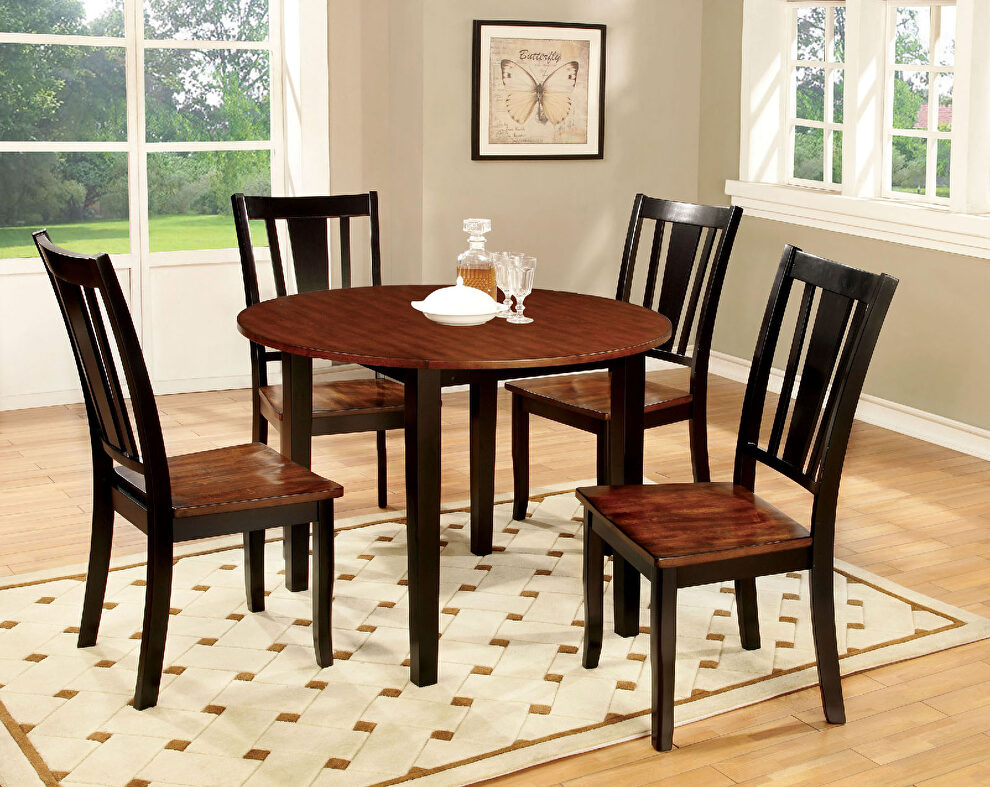 Black/ cherry transitional round table w/ drop leaf by Furniture of America