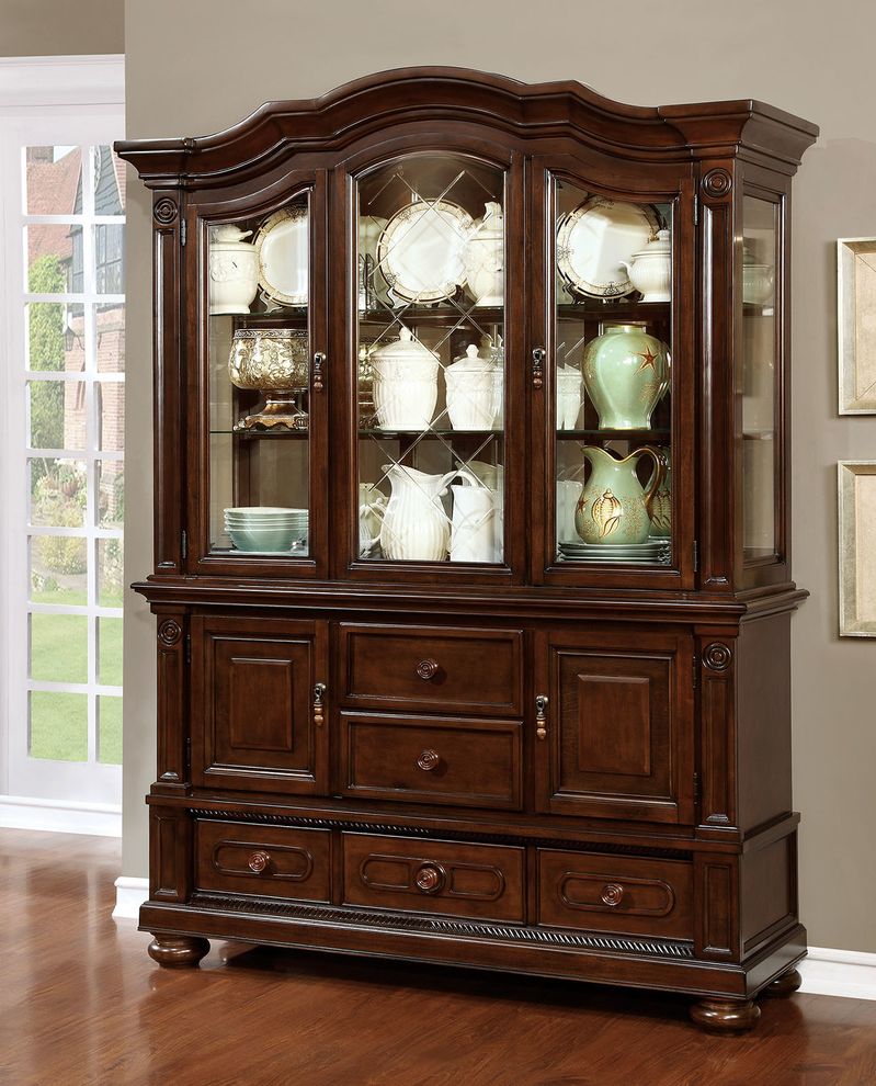 Brown cherry finish hutch + buffet by Furniture of America