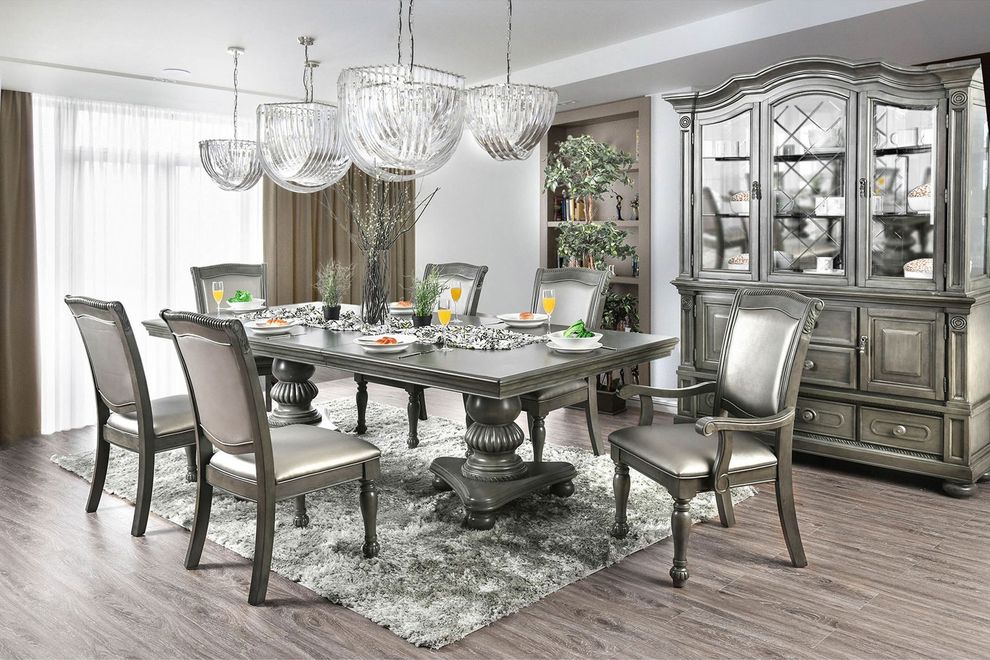 Gray finish double pedestial dining table by Furniture of America