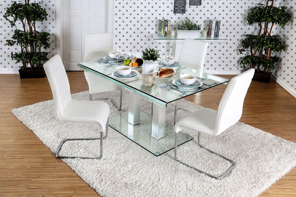 Curved tempered glass top dining table by Furniture of America