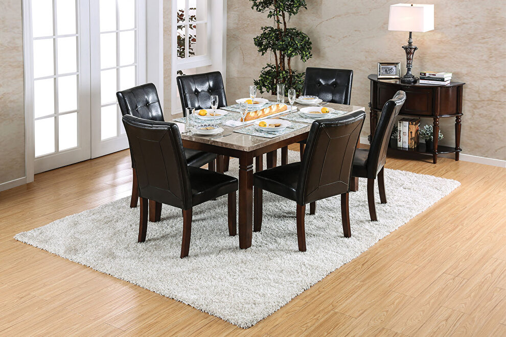 Brown cherry/black genuine marble top dining table by Furniture of America