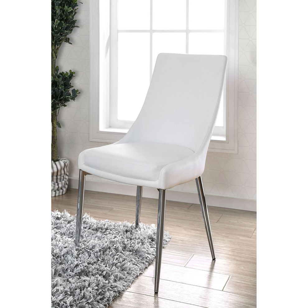 Sleek white contemporary dining chair by Furniture of America
