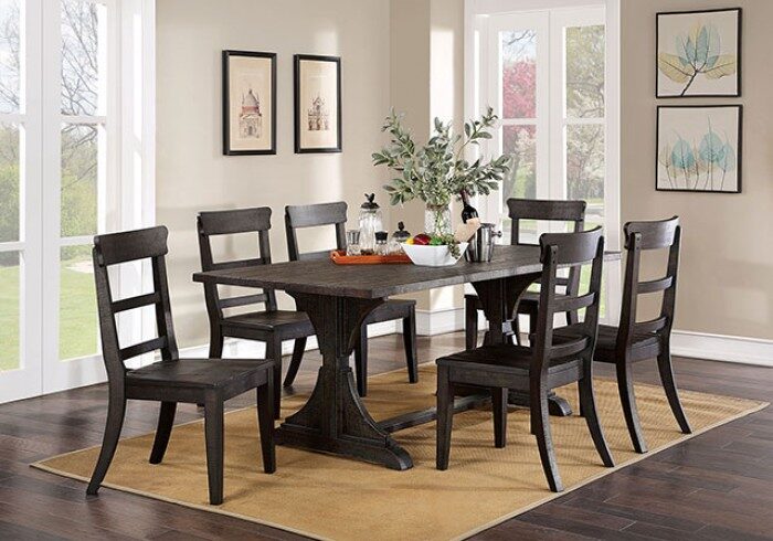 Trestle base dining table in antique black finish by Furniture of America