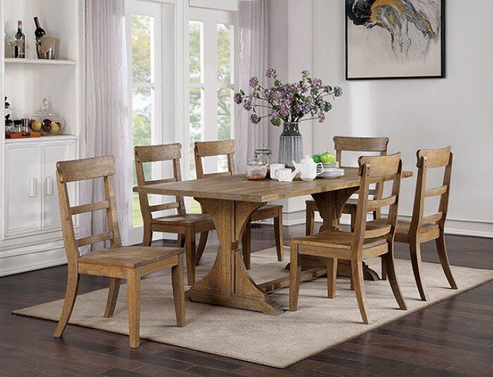 Trestle base dining table in natural tone by Furniture of America