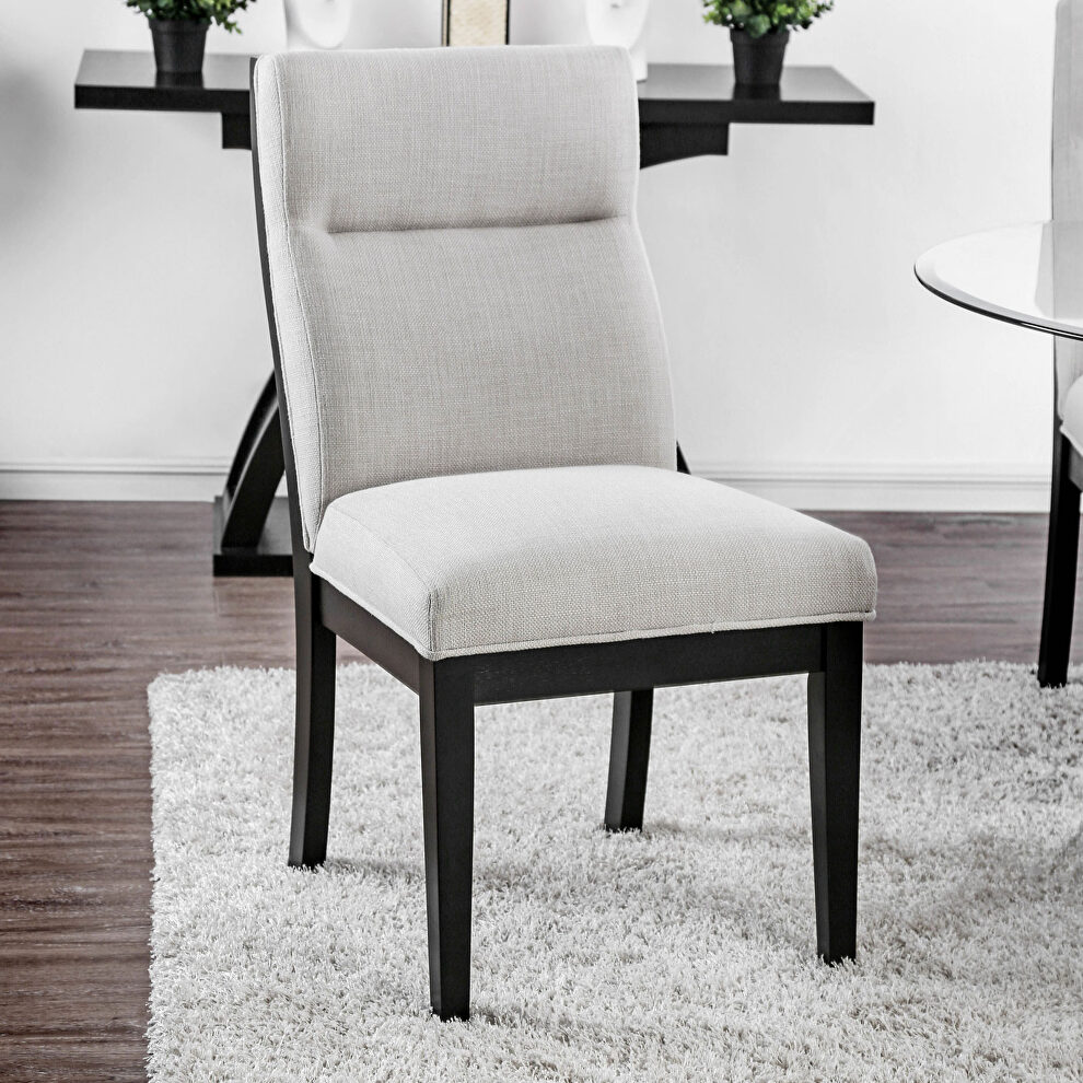 White padded fabric cusions contemporary dining chair by Furniture of America