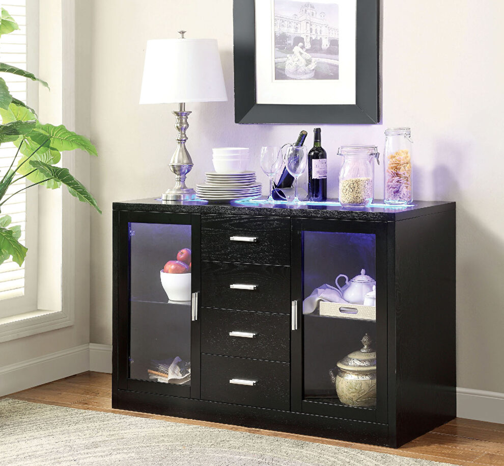 Black finish modern silhoutte server with led by Furniture of America