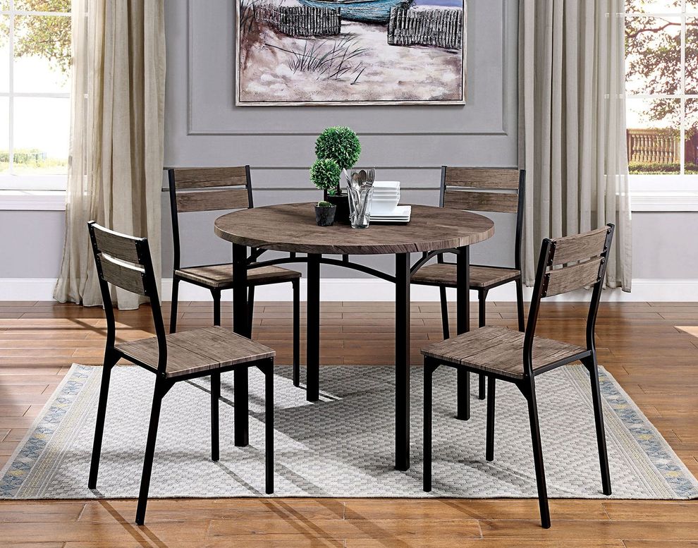 Antique brown transitional round dining talbe by Furniture of America