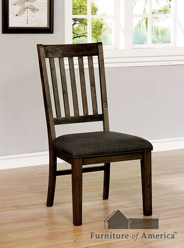 Walnut padded fabric upholstery dining chair by Furniture of America