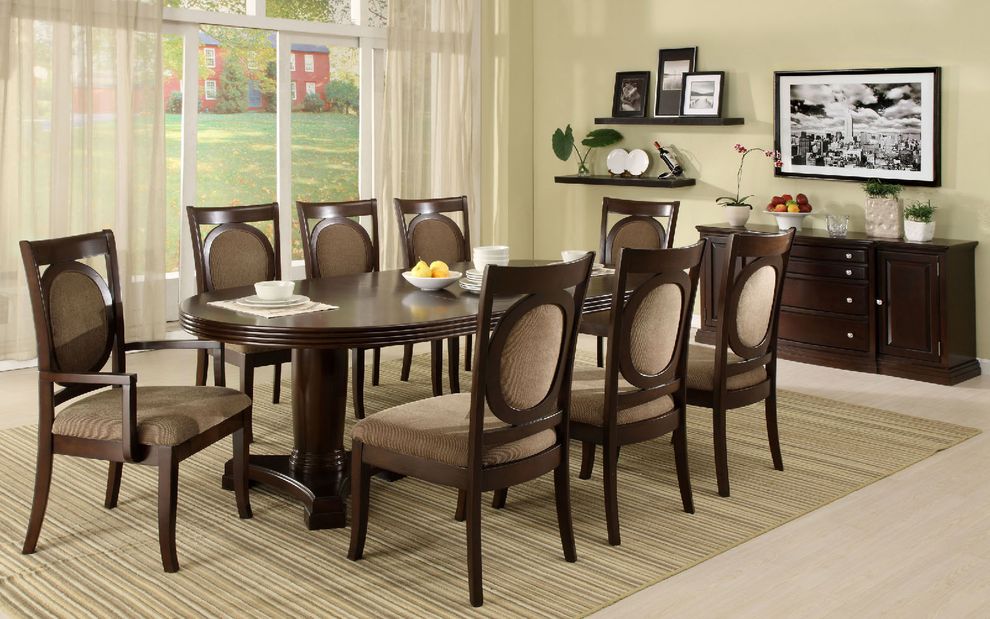 Traditional dark walnut double pedestal table by Furniture of America