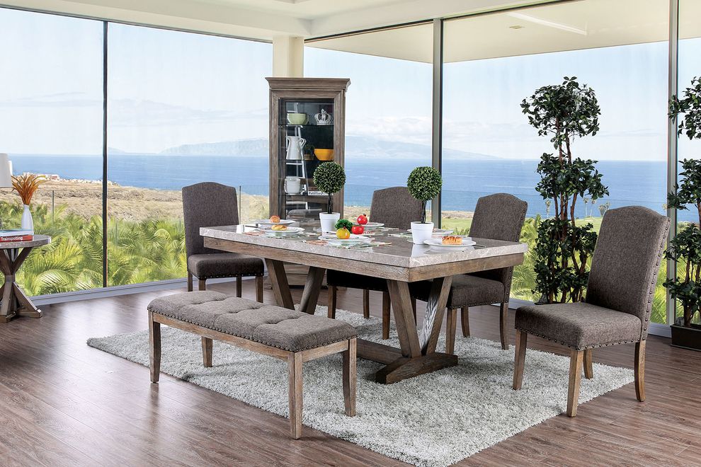 Gray natural marble top dining table by Furniture of America