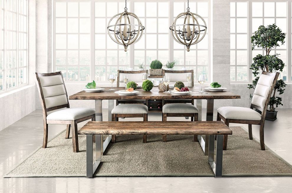 Rustic oak finish contemporary family size dining table by Furniture of America
