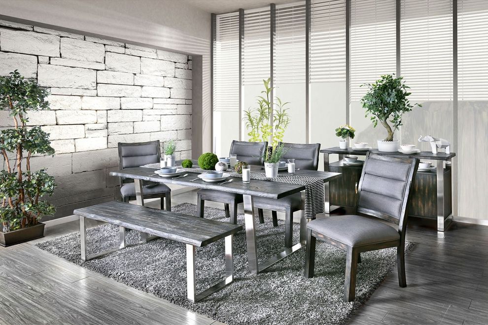 Rustic gray finish contemporary family size dining table by Furniture of America
