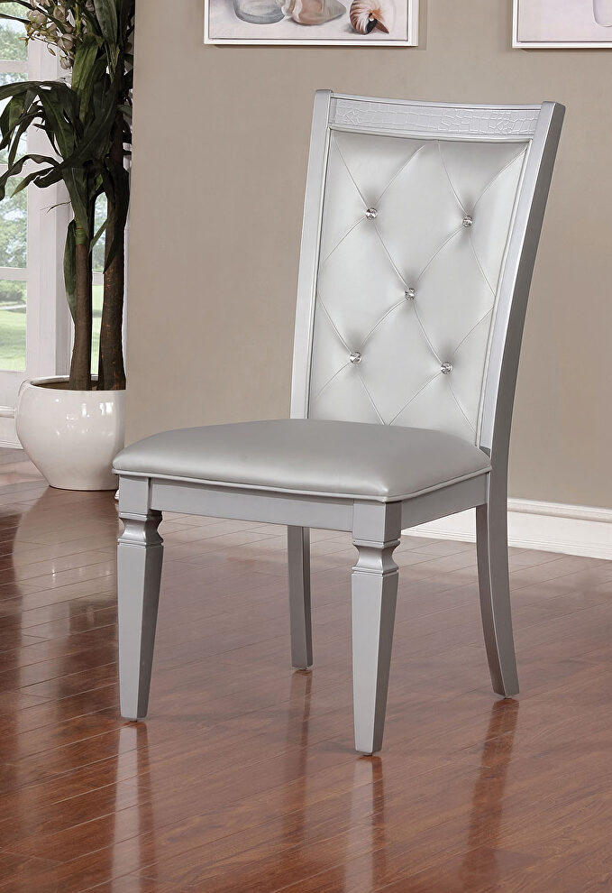 Silver finish contemporary dining chair by Furniture of America