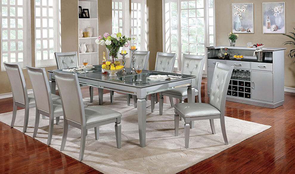 Silver finish contemporary dining table by Furniture of America