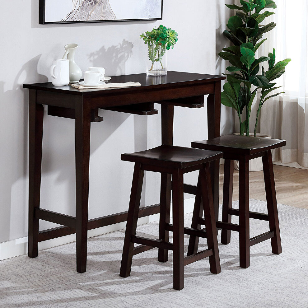 Espresso sturdy wood construction bar table set by Furniture of America