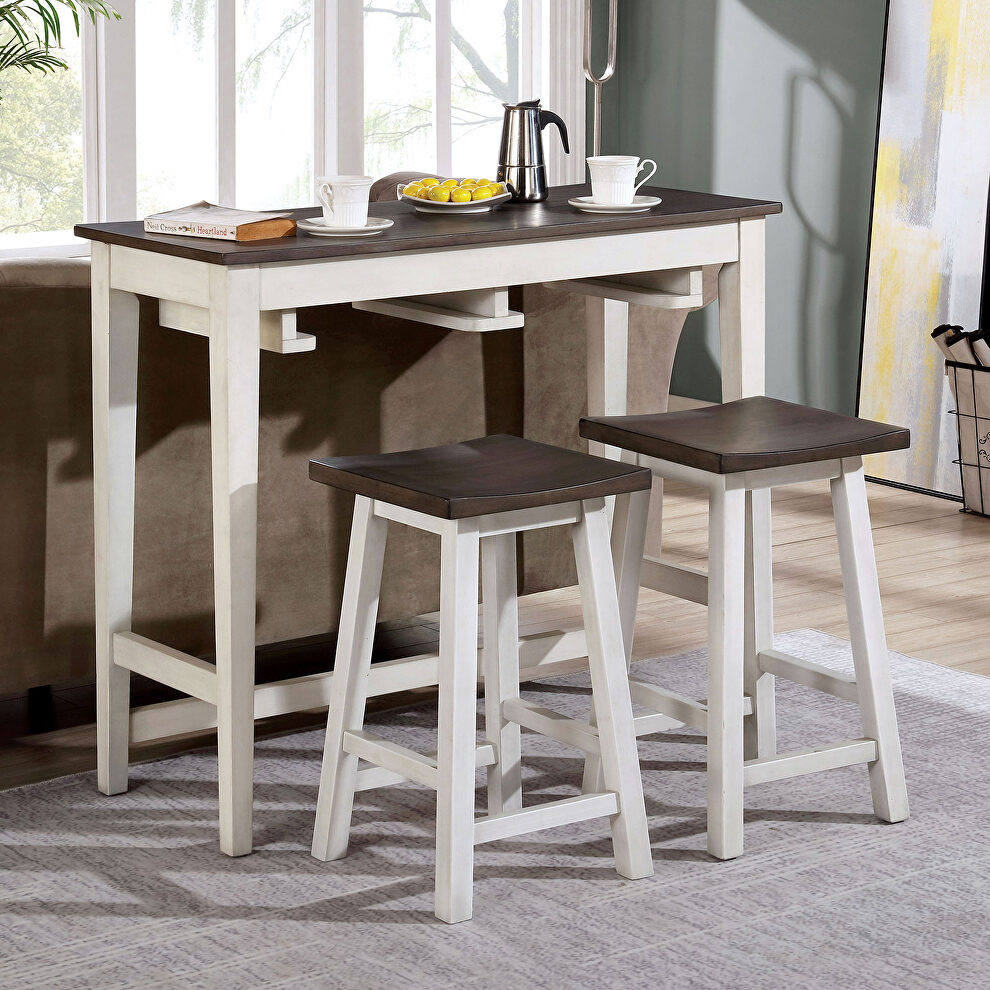 White/ gray sturdy wood construction bar table set by Furniture of America