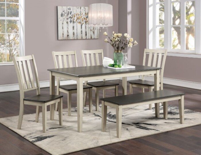 Weathered antique white brushed finish dining table by Furniture of America