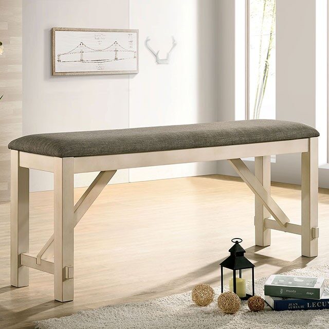 Ivory/dark gray finish counter height bench by Furniture of America