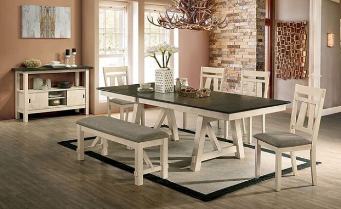 Ivory/dark gray dining table w/ retractable leaves by Furniture of America