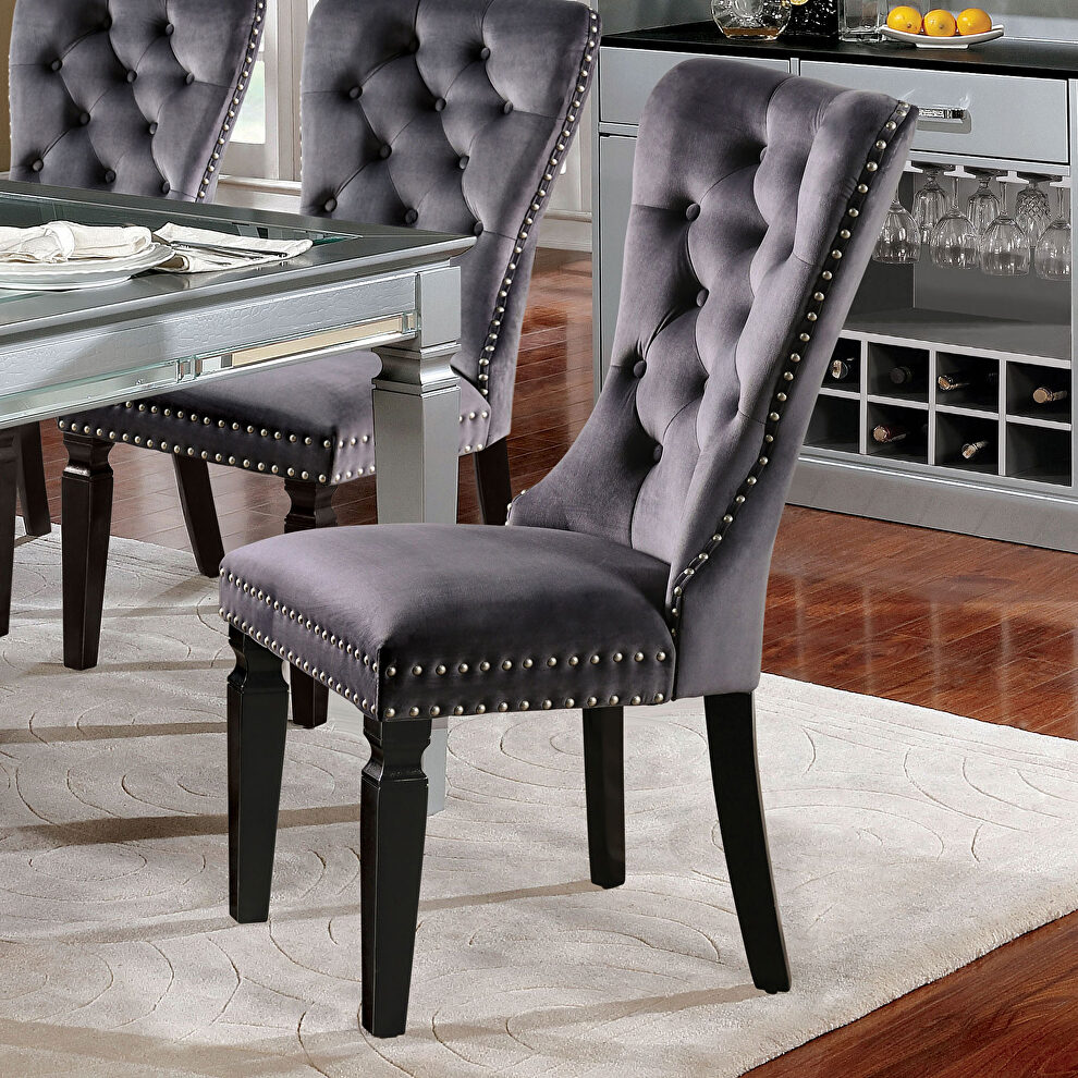 Dark gray finish microfiber transitional dining chair by Furniture of America