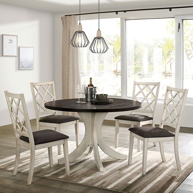 Antique white/dark walnut round dining table by Furniture of America