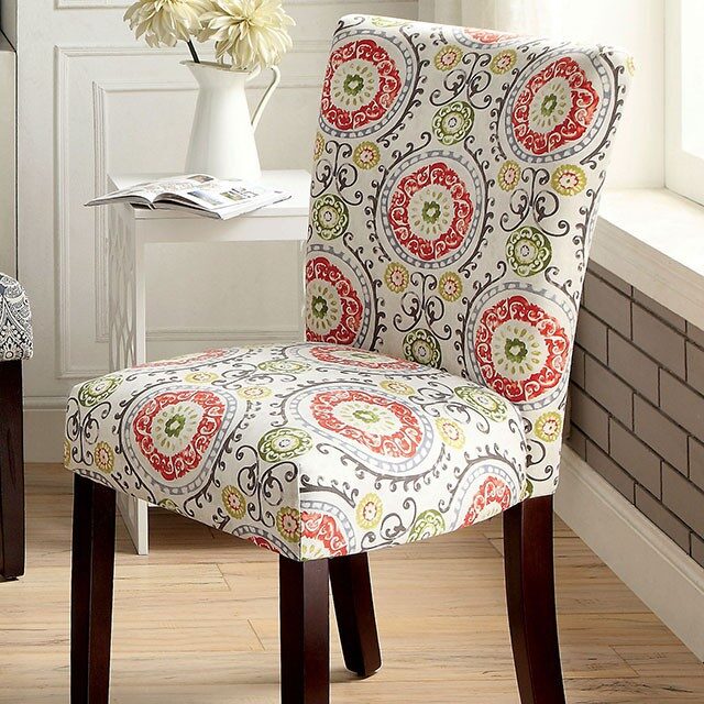 Orange aboriginal pattern padded fabric chair by Furniture of America