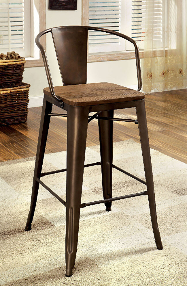 Dark bronze/natural industrial counter ht. chair by Furniture of America
