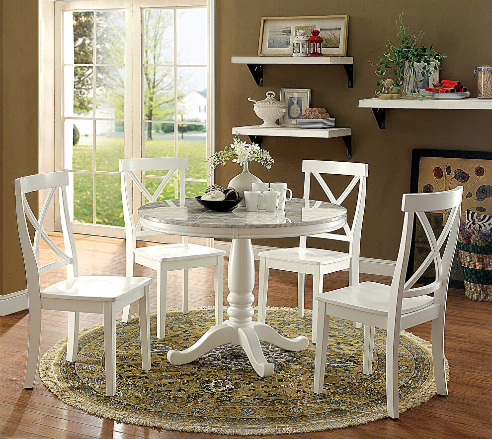 Faux marble table top round dining table by Furniture of America