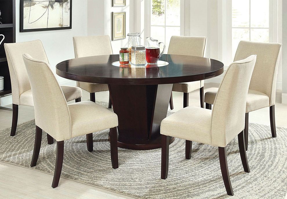 Espresso contemporary round table w/ lazy susan mirror by Furniture of America