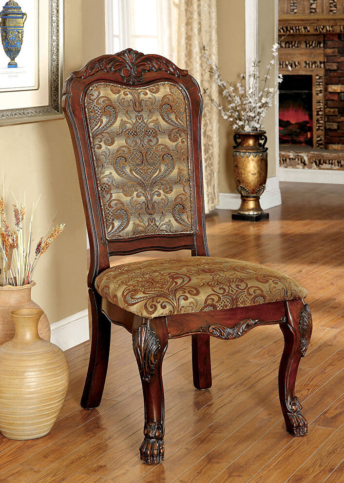 Brown/ cherry damask print fabric dining chair by Furniture of America