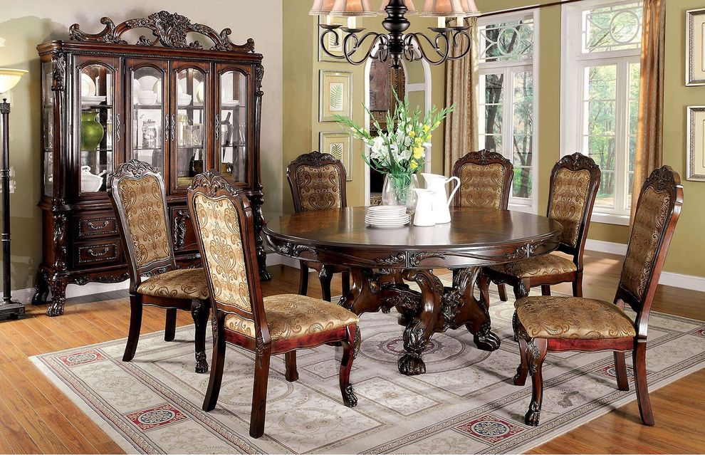 Traditional cherry round family table by Furniture of America