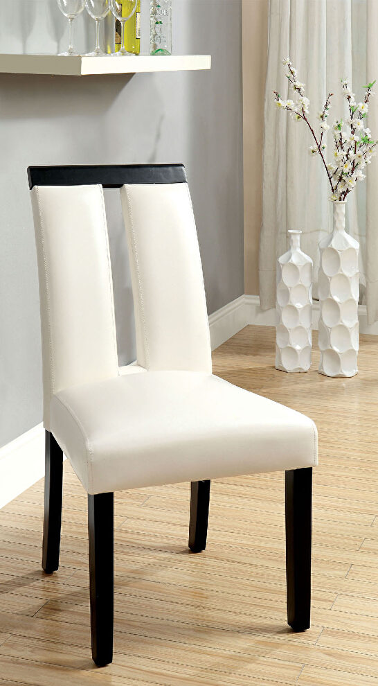 White leatherette upholstery dining chair by Furniture of America
