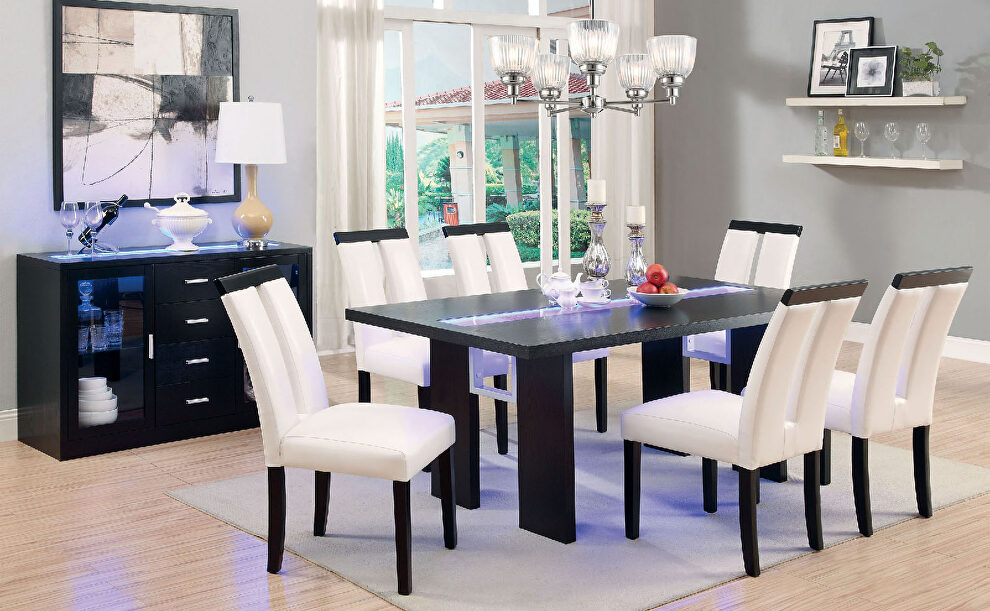 Black contemporary glass-insert dining table by Furniture of America