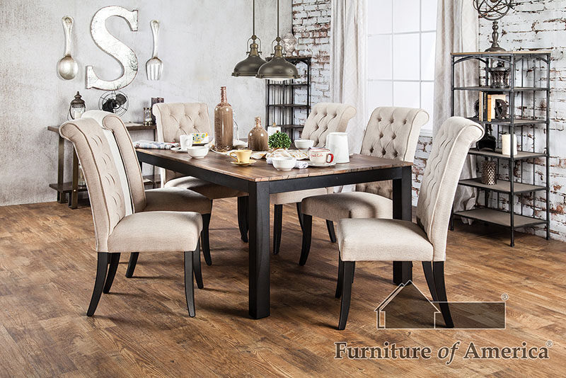 Rustic oak solid wood top transitional dining table by Furniture of America