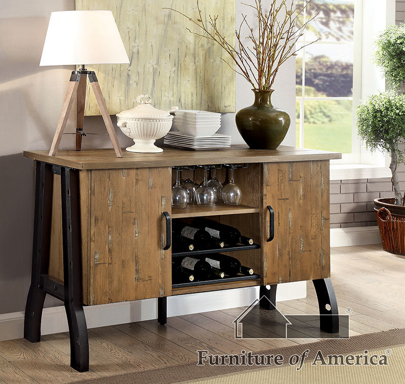 Rustic oak/black industrial server by Furniture of America