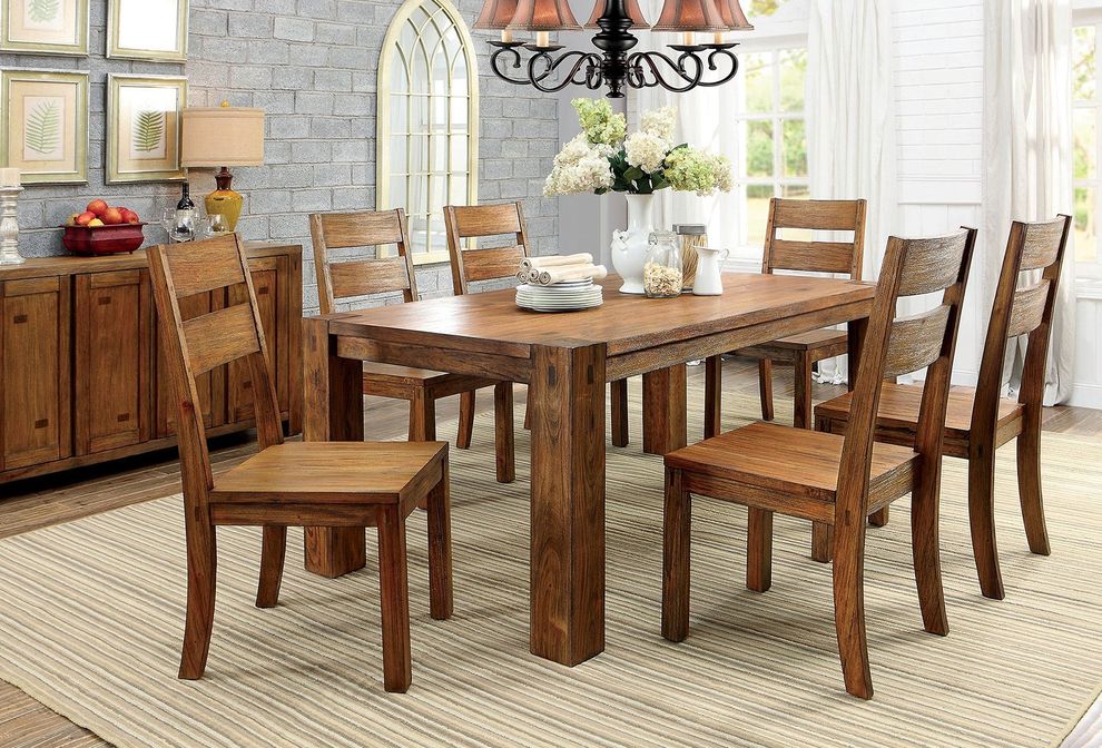 Dark oak rustic natural wood family size table by Furniture of America