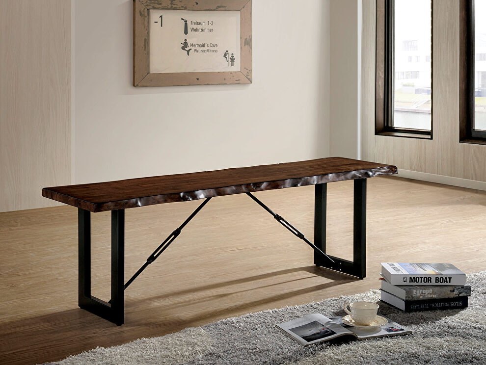 Walnut finish casual style industrial dining bench by Furniture of America